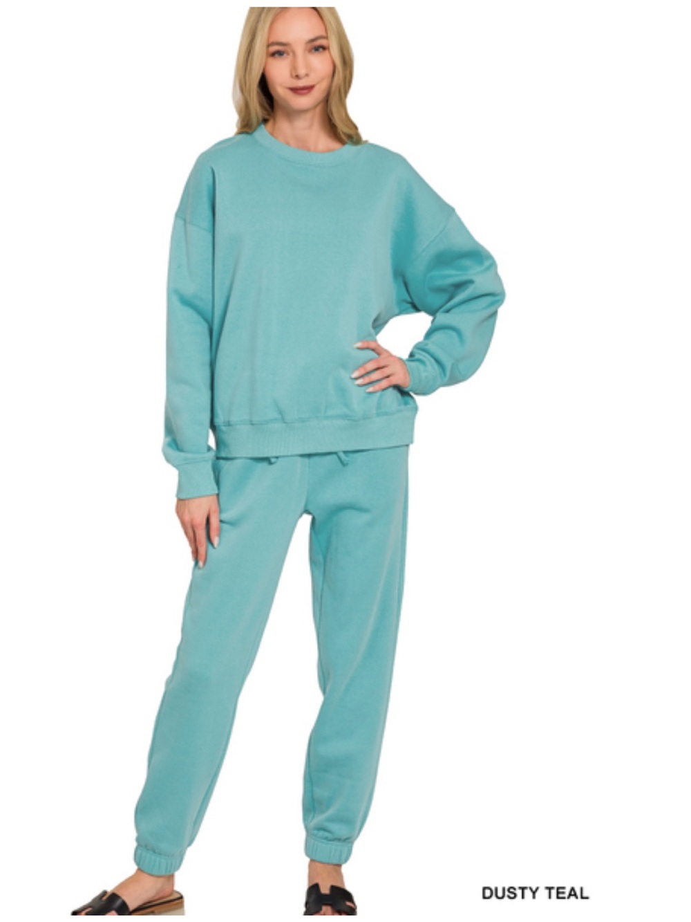 Dusty teal ZENANA FLEECE LONG SLEEVE
PULLOVER & JOGGER SET